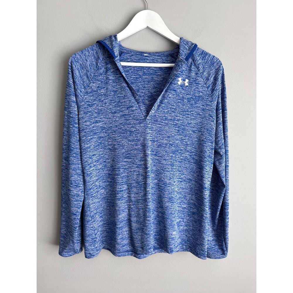 Under Armour Hoodie Pullover Blue Heather V-Neck Long Sleeve Athletic Top